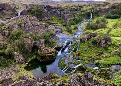 Trickling rivers and waterfall
